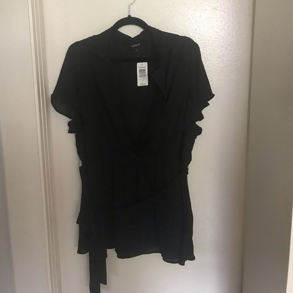 Black faux wrap top from Torrid
